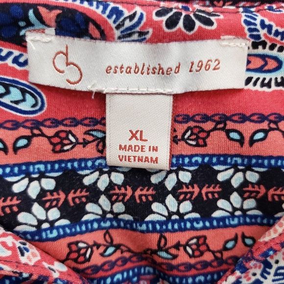 Dress Barn 3/4 Sleeve Top Keyhole Tie Neck Pink Blue Paisley XL EUC - Picture 3 of 3